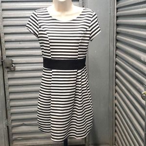 Woman's Medium, Black and White, striped, Paris LA dress